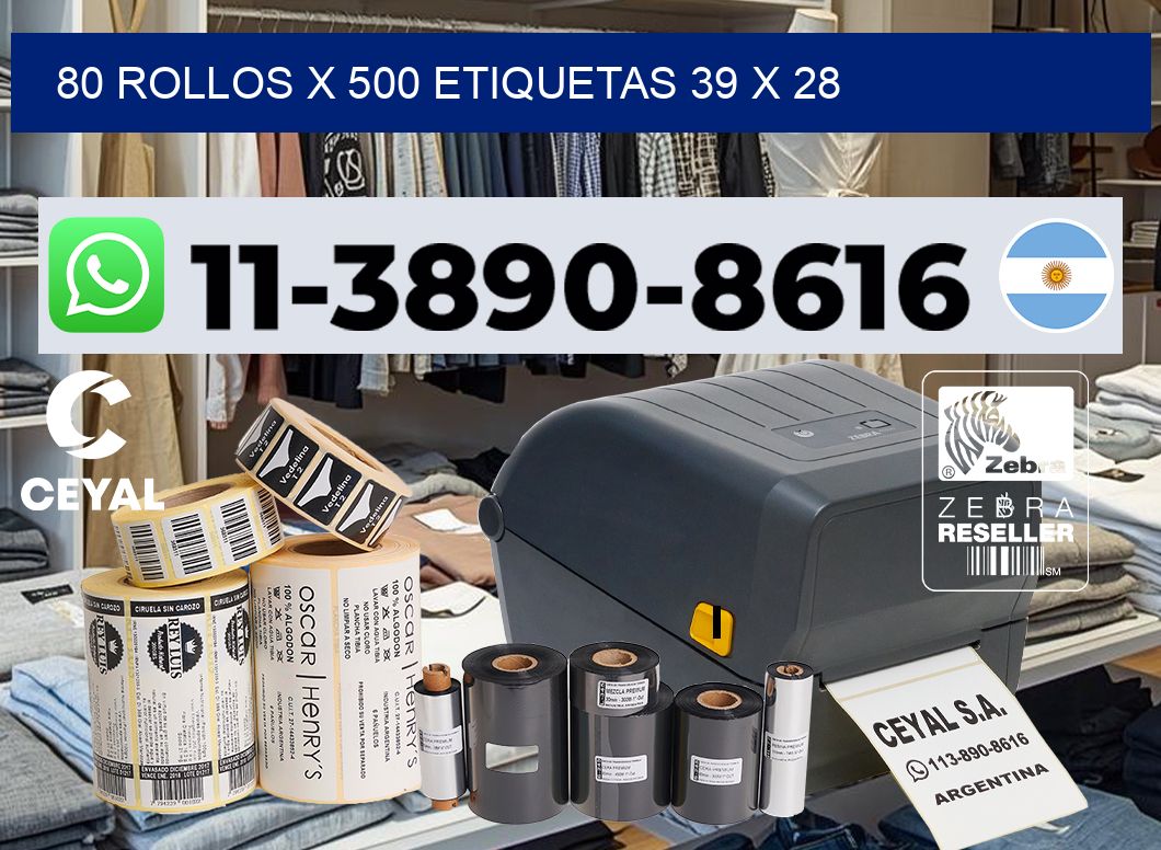80 rollos x 500 etiquetas 39 x 28