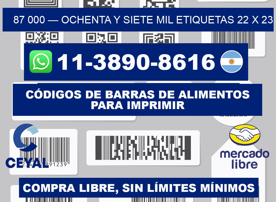 87 000 — ochenta y siete mil etiquetas 22 x 23