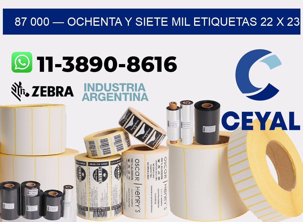 87 000 — ochenta y siete mil etiquetas 22 x 23