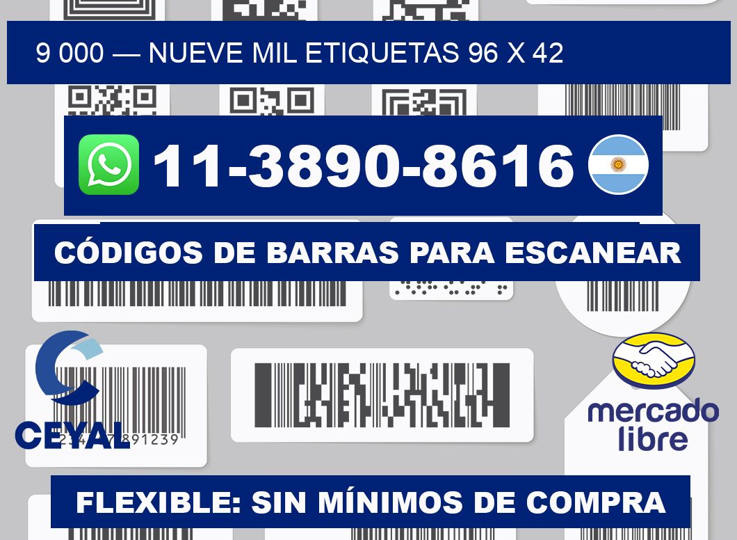 9 000 — nueve mil etiquetas 96 x 42