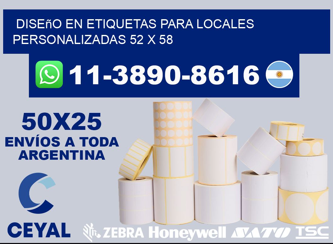 diseño en etiquetas para locales personalizadas 52 x 58