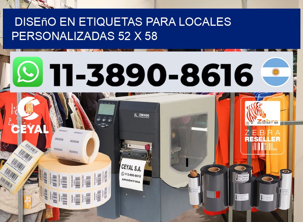 diseño en etiquetas para locales personalizadas 52 x 58