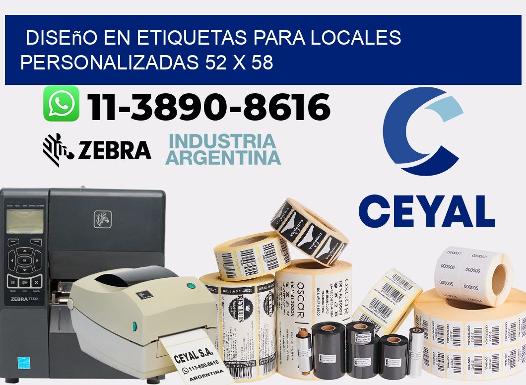 diseño en etiquetas para locales personalizadas 52 x 58