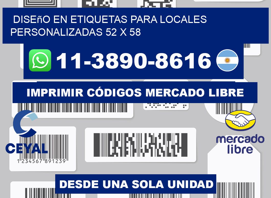 diseño en etiquetas para locales personalizadas 52 x 58