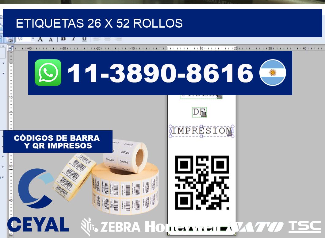 etiquetas 26 x 52 rollos