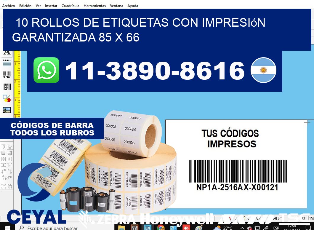 10 rollos de etiquetas con impresión garantizada 85 x 66