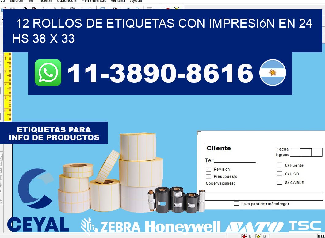12 rollos de etiquetas con impresión en 24 hs 38 x 33