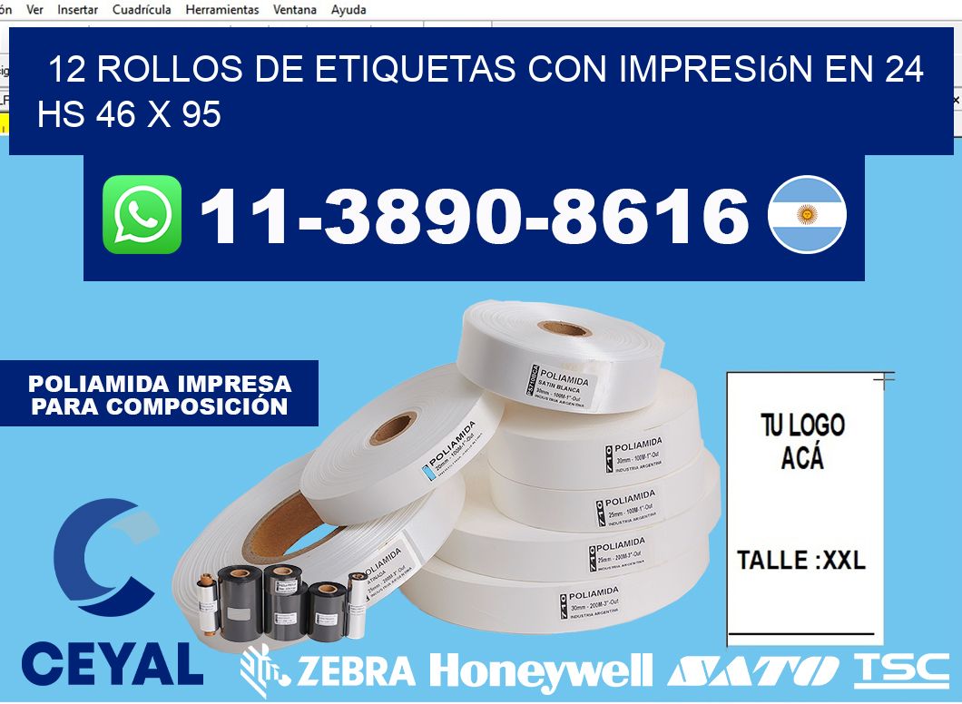 12 rollos de etiquetas con impresión en 24 hs 46 x 95