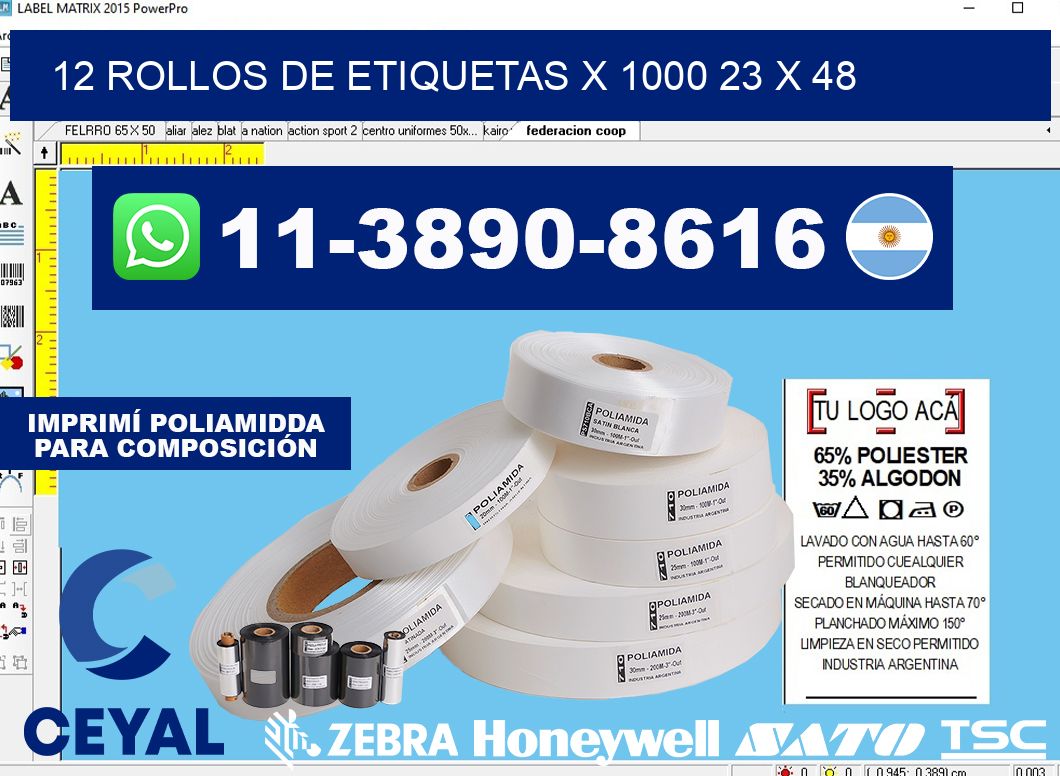 12 rollos de etiquetas x 1000 23 x 48