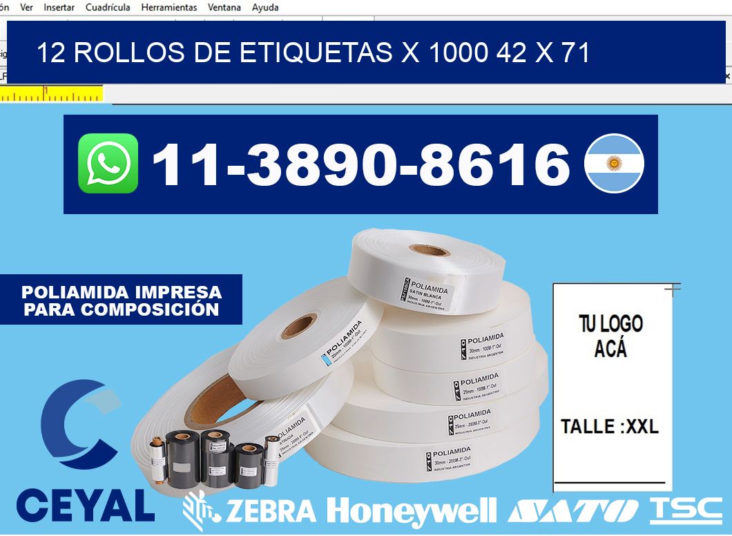 12 rollos de etiquetas x 1000 42 x 71