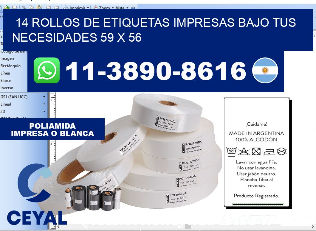 14 rollos de etiquetas impresas bajo tus necesidades 59 x 56