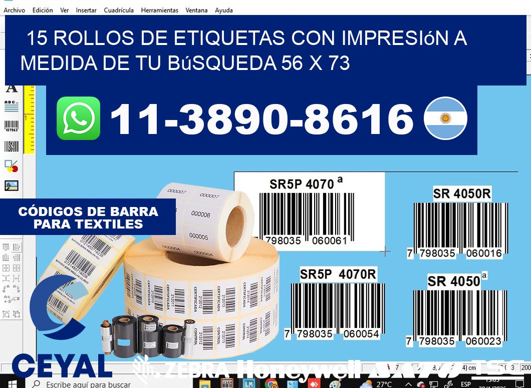 15 rollos de etiquetas con impresión a medida de tu búsqueda 56 x 73