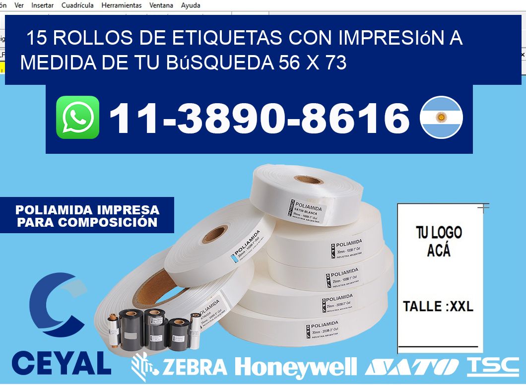 15 rollos de etiquetas con impresión a medida de tu búsqueda 56 x 73
