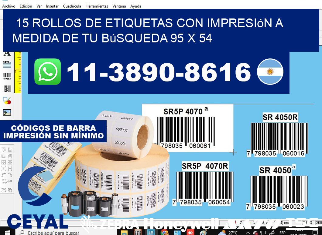 15 rollos de etiquetas con impresión a medida de tu búsqueda 95 x 54