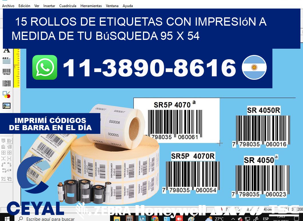 15 rollos de etiquetas con impresión a medida de tu búsqueda 95 x 54