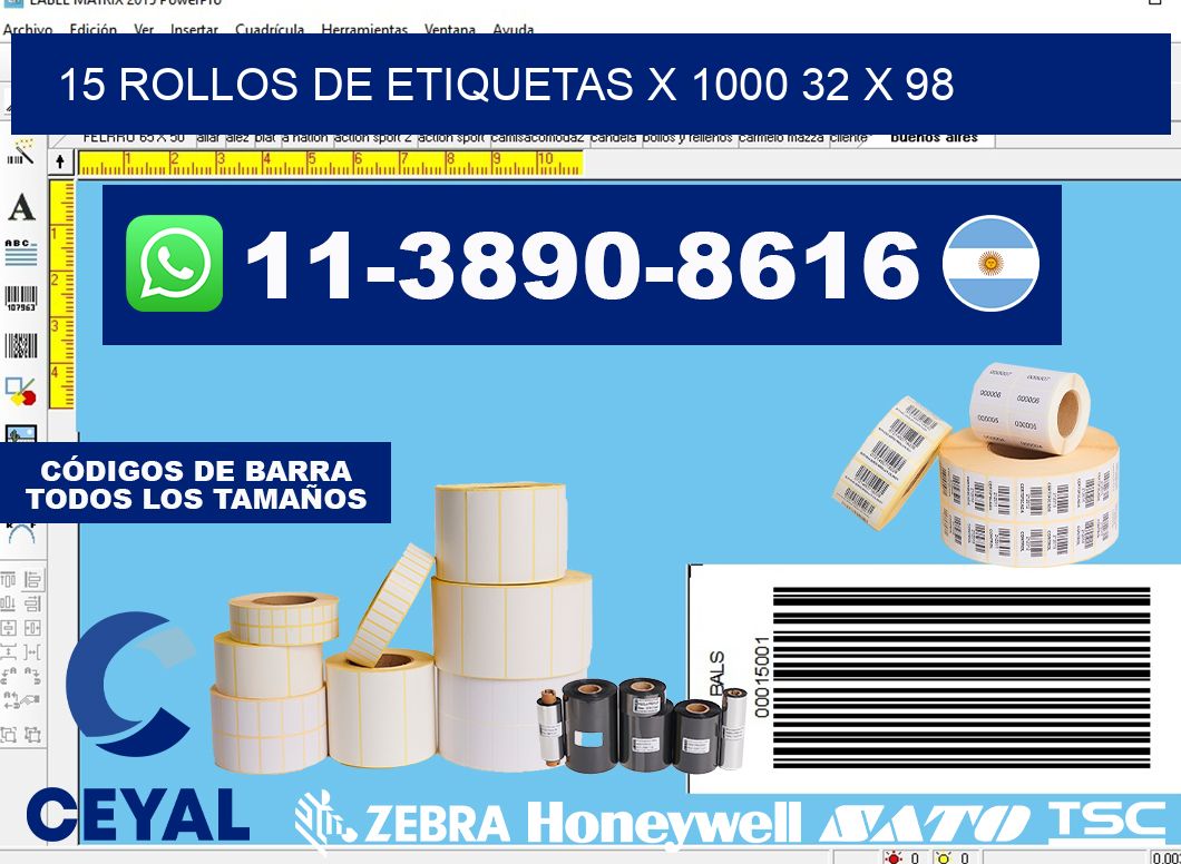 15 rollos de etiquetas x 1000 32 x 98