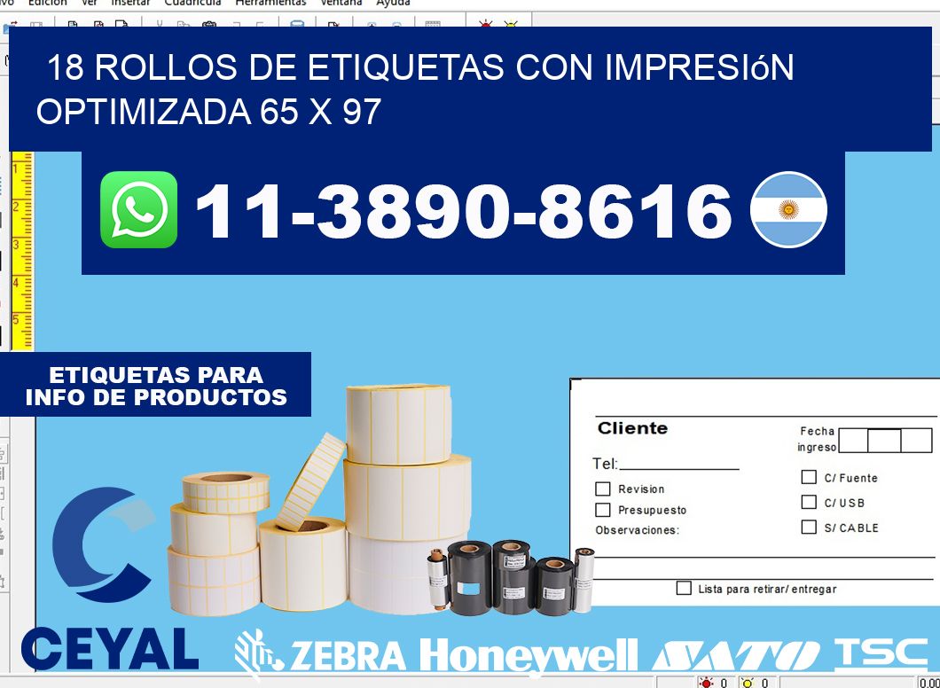 18 rollos de etiquetas con impresión optimizada 65 x 97
