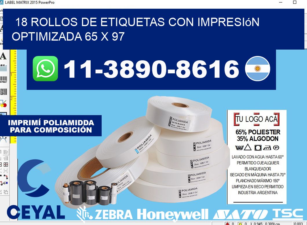 18 rollos de etiquetas con impresión optimizada 65 x 97
