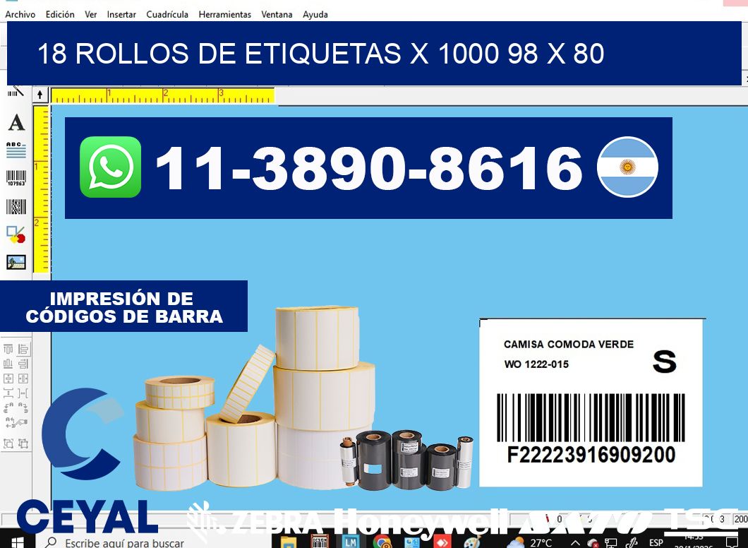 18 rollos de etiquetas x 1000 98 x 80