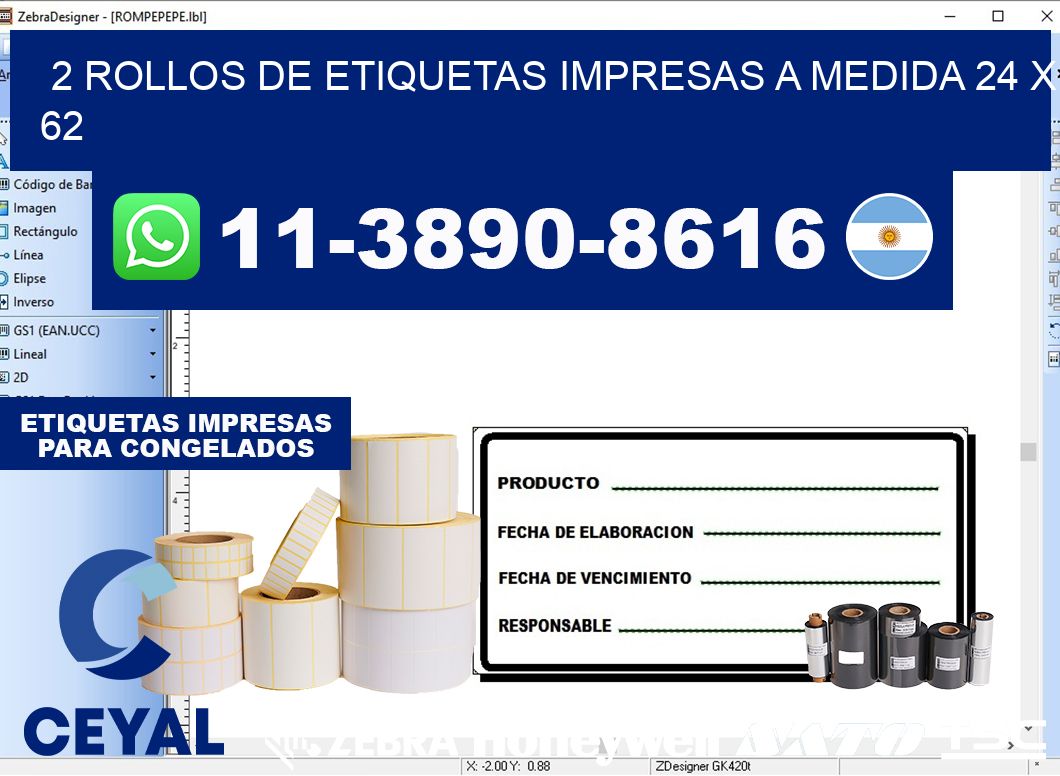 2 rollos de etiquetas impresas a medida 24 x 62