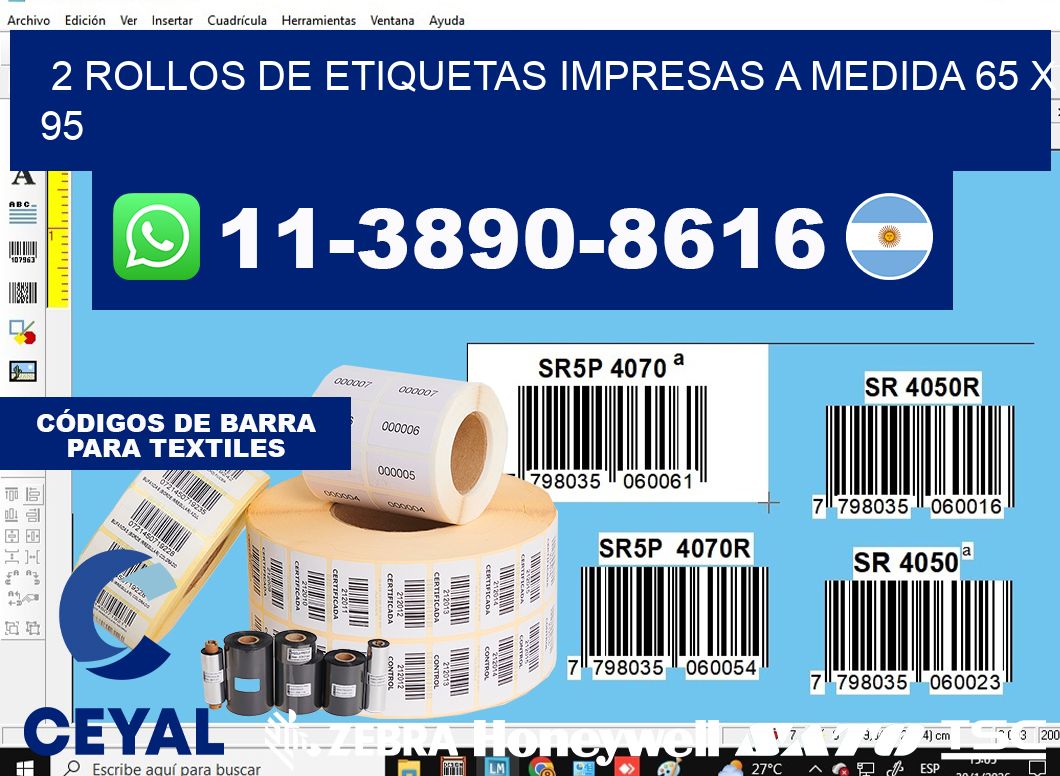2 rollos de etiquetas impresas a medida 65 x 95