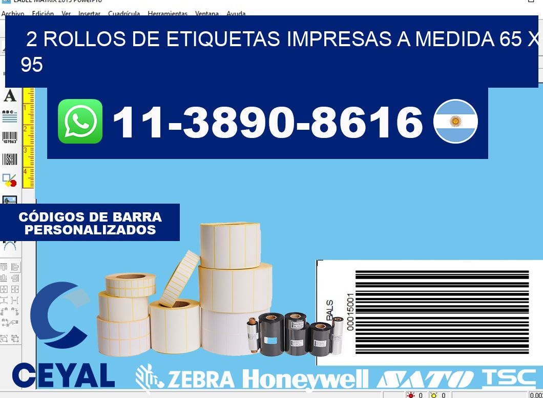 2 rollos de etiquetas impresas a medida 65 x 95