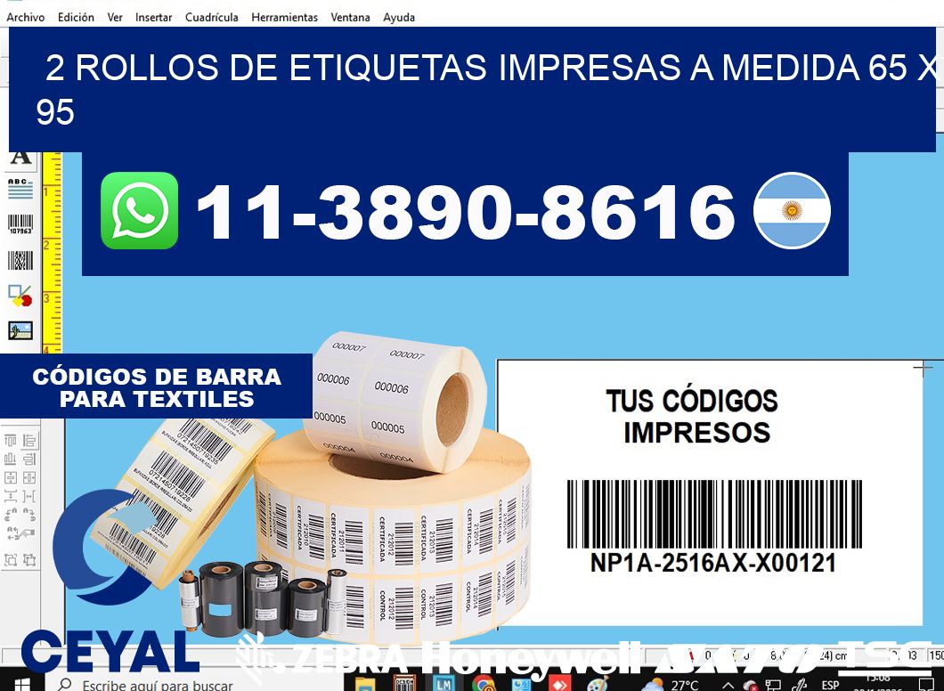 2 rollos de etiquetas impresas a medida 65 x 95