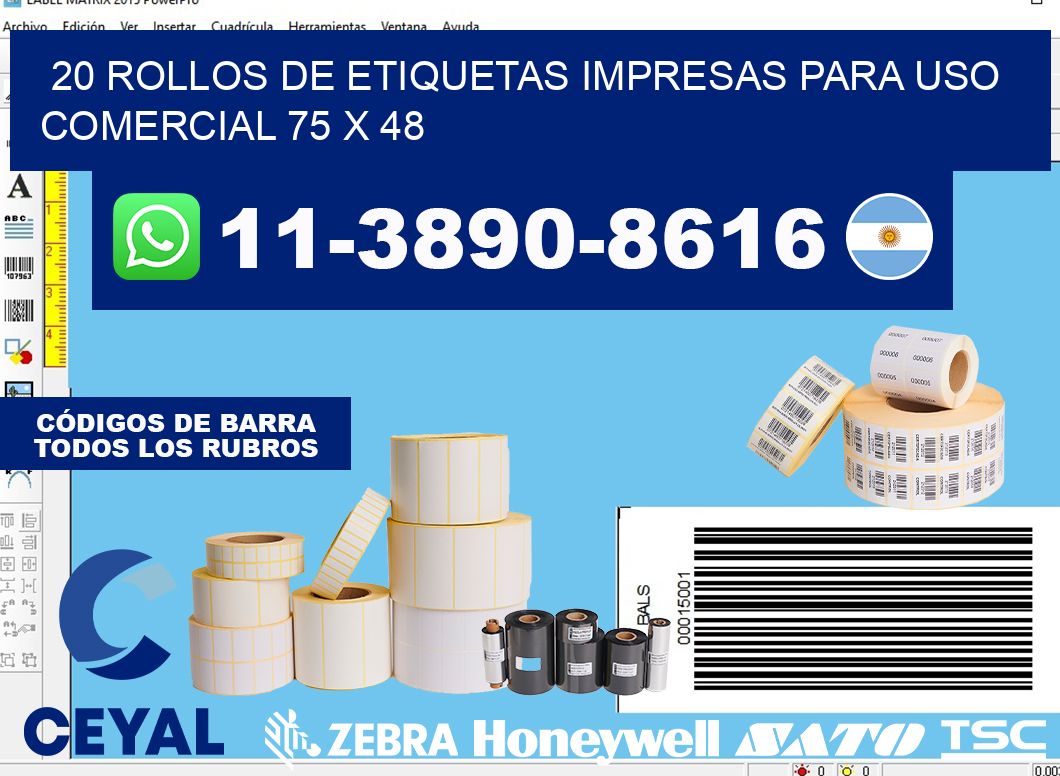 20 rollos de etiquetas impresas para uso comercial 75 x 48