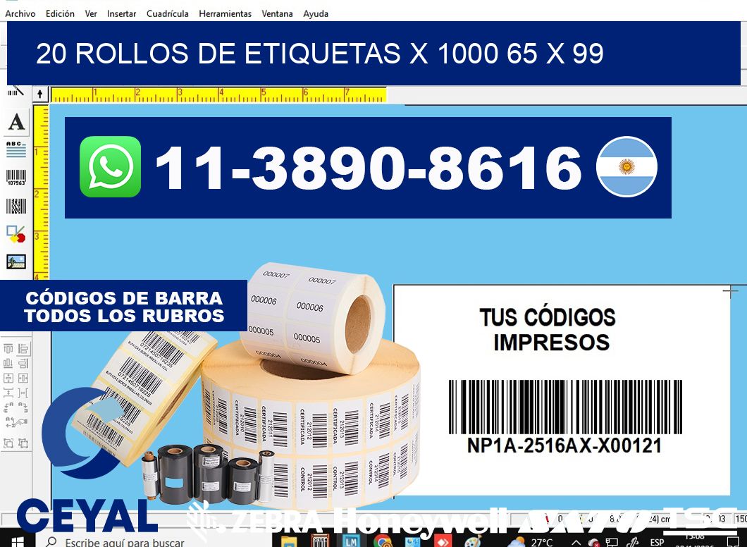 20 rollos de etiquetas x 1000 65 x 99