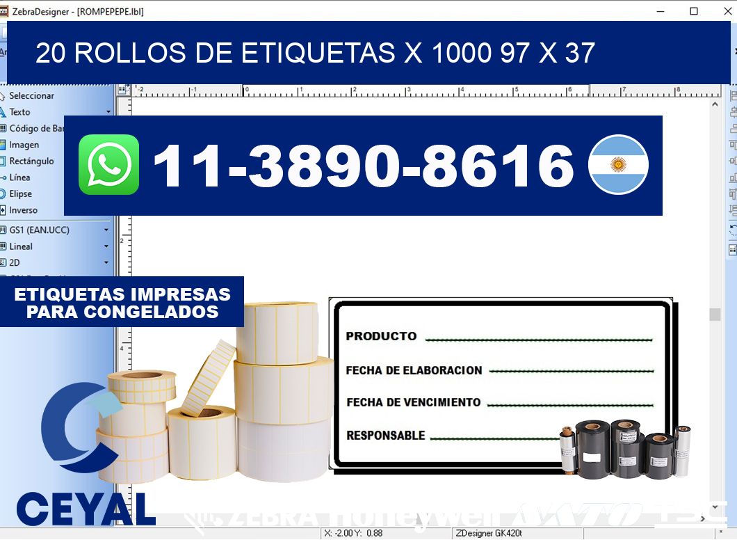 20 rollos de etiquetas x 1000 97 x 37