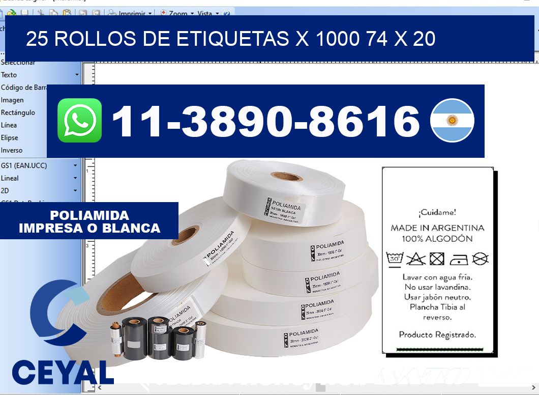 25 rollos de etiquetas x 1000 74 x 20