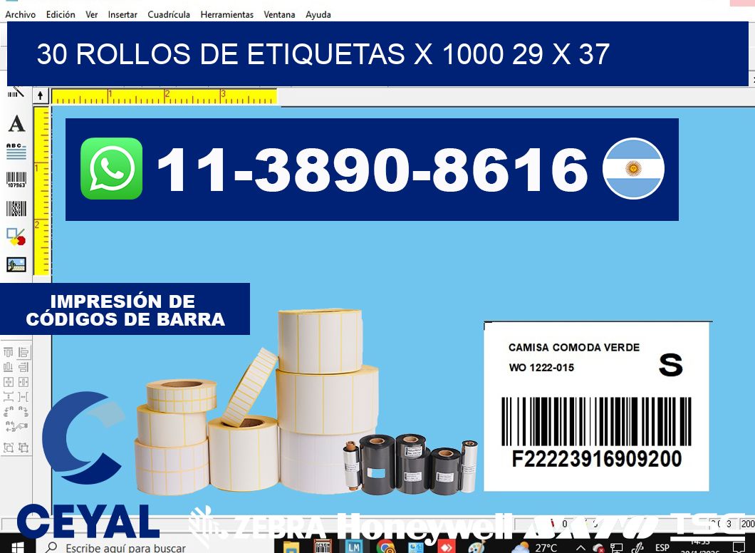 30 rollos de etiquetas x 1000 29 x 37