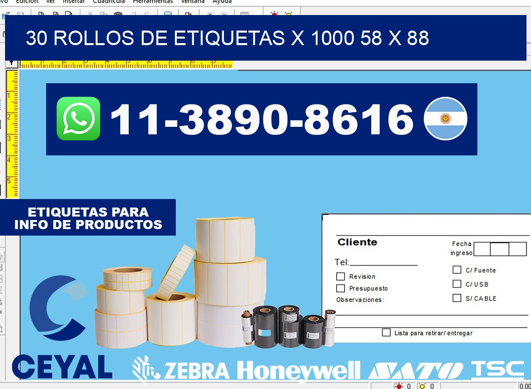 30 rollos de etiquetas x 1000 58 x 88