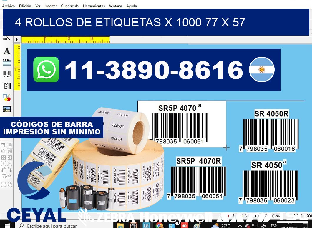 4 rollos de etiquetas x 1000 77 x 57