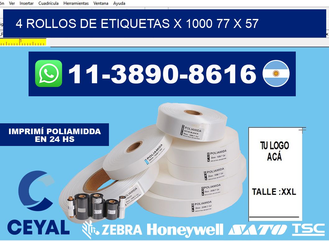 4 rollos de etiquetas x 1000 77 x 57
