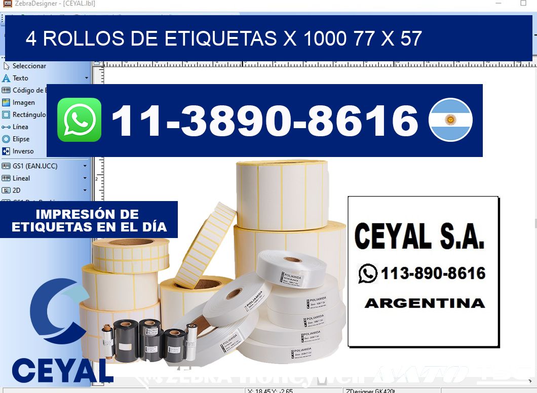 4 rollos de etiquetas x 1000 77 x 57