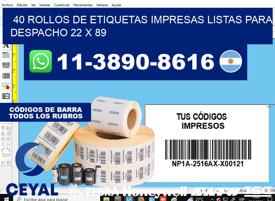 40 rollos de etiquetas impresas listas para despacho 22 x 89