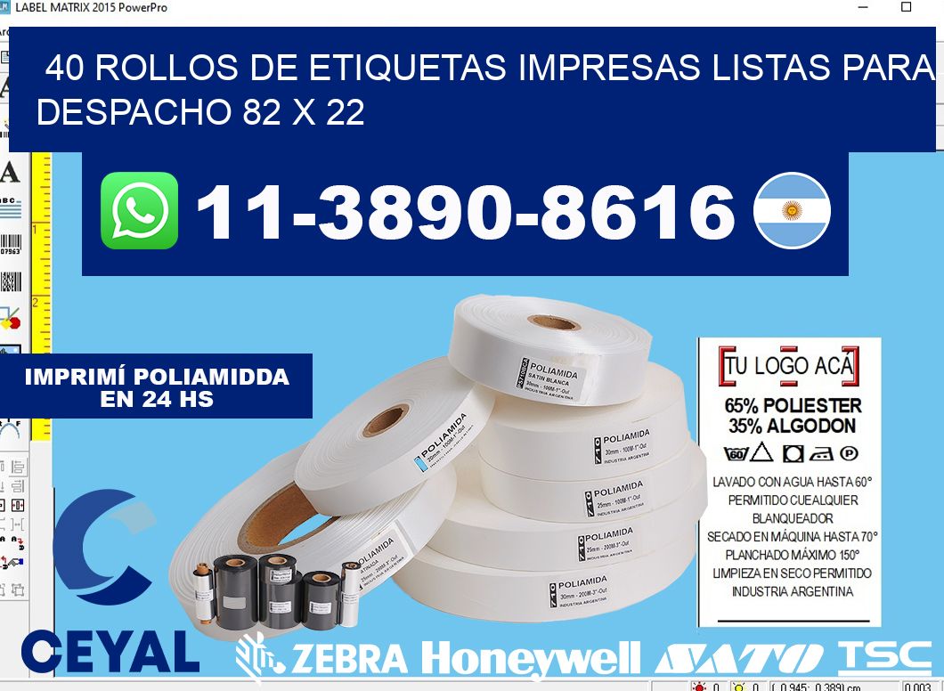 40 rollos de etiquetas impresas listas para despacho 82 x 22