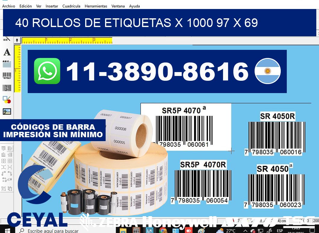 40 rollos de etiquetas x 1000 97 x 69