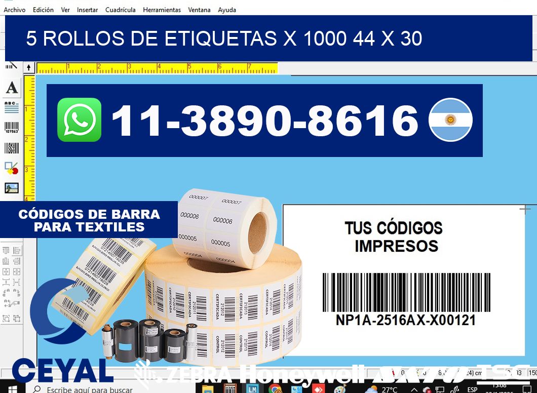 5 rollos de etiquetas x 1000 44 x 30