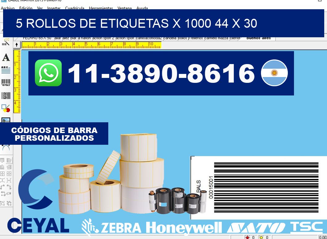 5 rollos de etiquetas x 1000 44 x 30