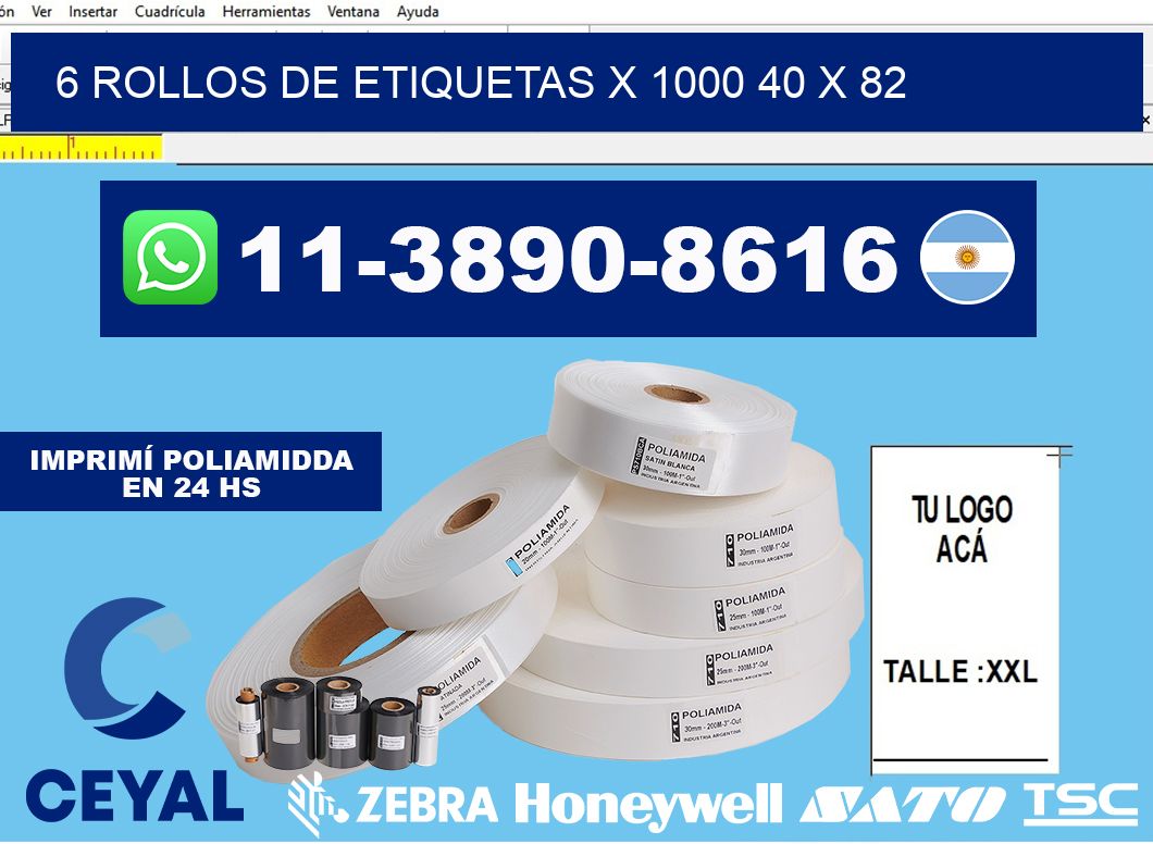 6 rollos de etiquetas x 1000 40 x 82