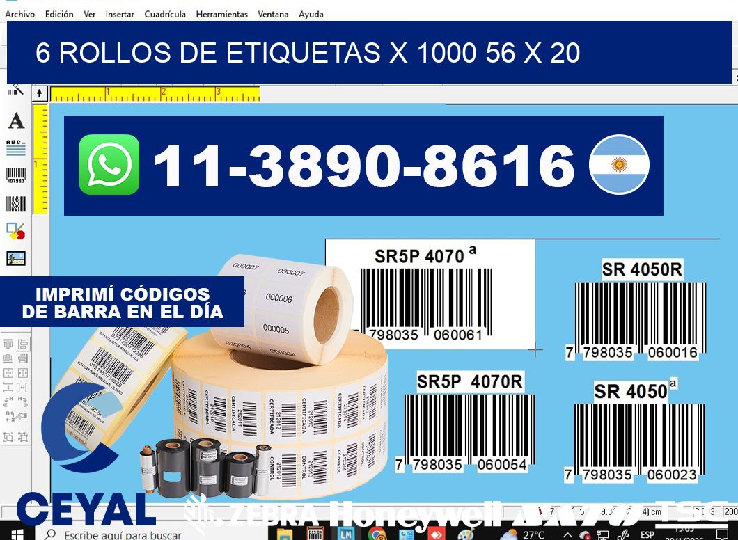 6 rollos de etiquetas x 1000 56 x 20