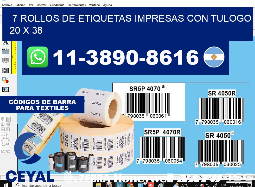 7 rollos de etiquetas impresas con tulogo 20 x 38