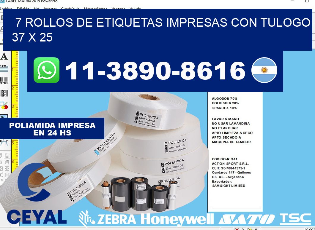 7 rollos de etiquetas impresas con tulogo 37 x 25