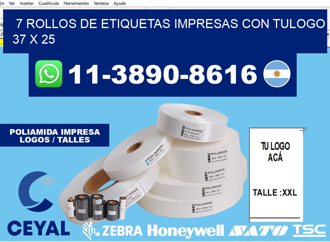 7 rollos de etiquetas impresas con tulogo 37 x 25