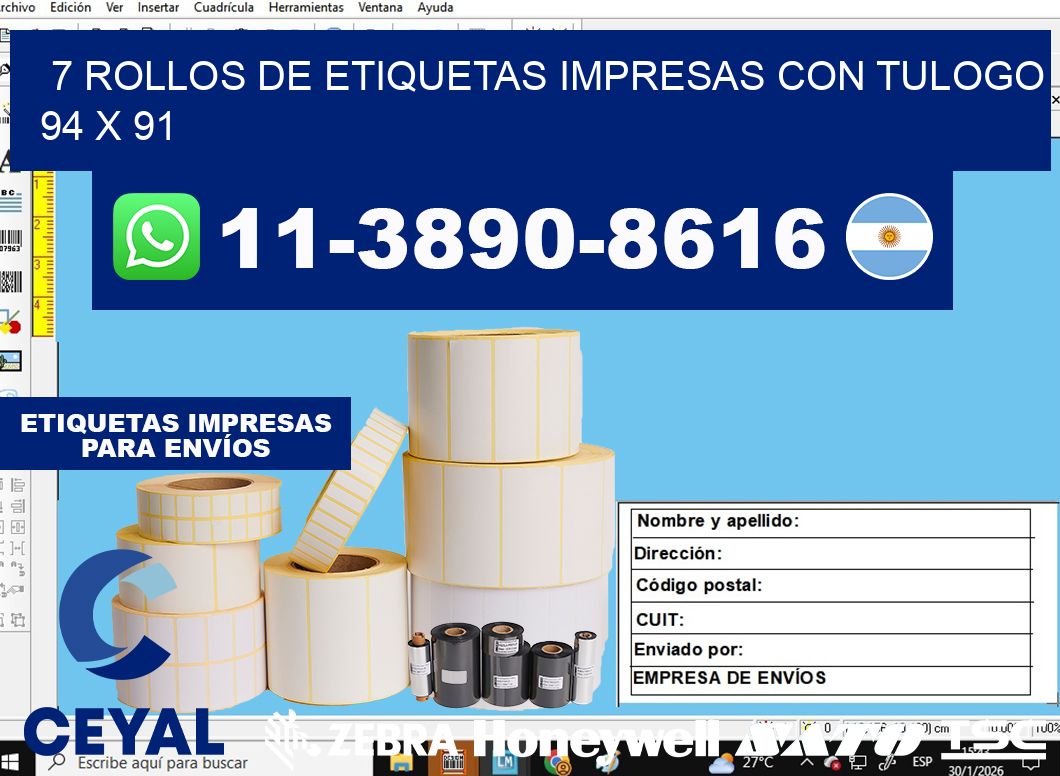 7 rollos de etiquetas impresas con tulogo 94 x 91