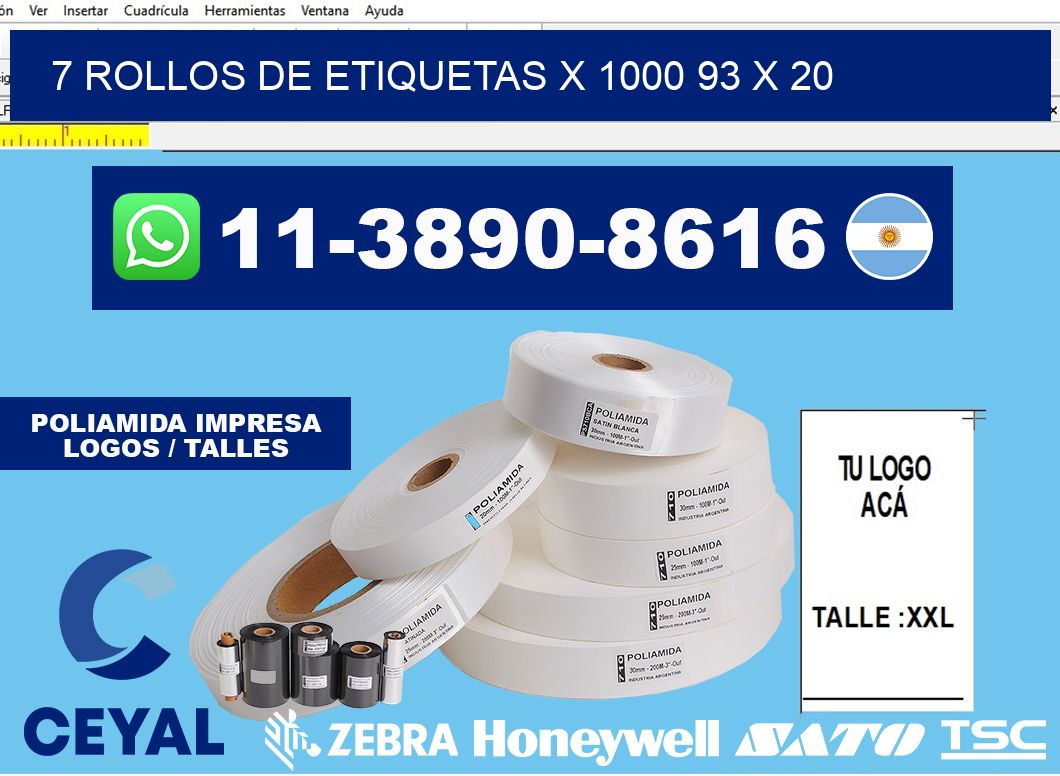 7 rollos de etiquetas x 1000 93 x 20