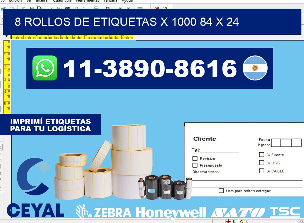 8 rollos de etiquetas x 1000 84 x 24