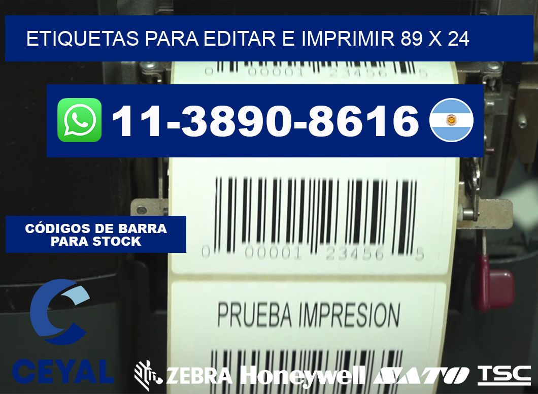 Etiquetas para editar e imprimir 89 x 24